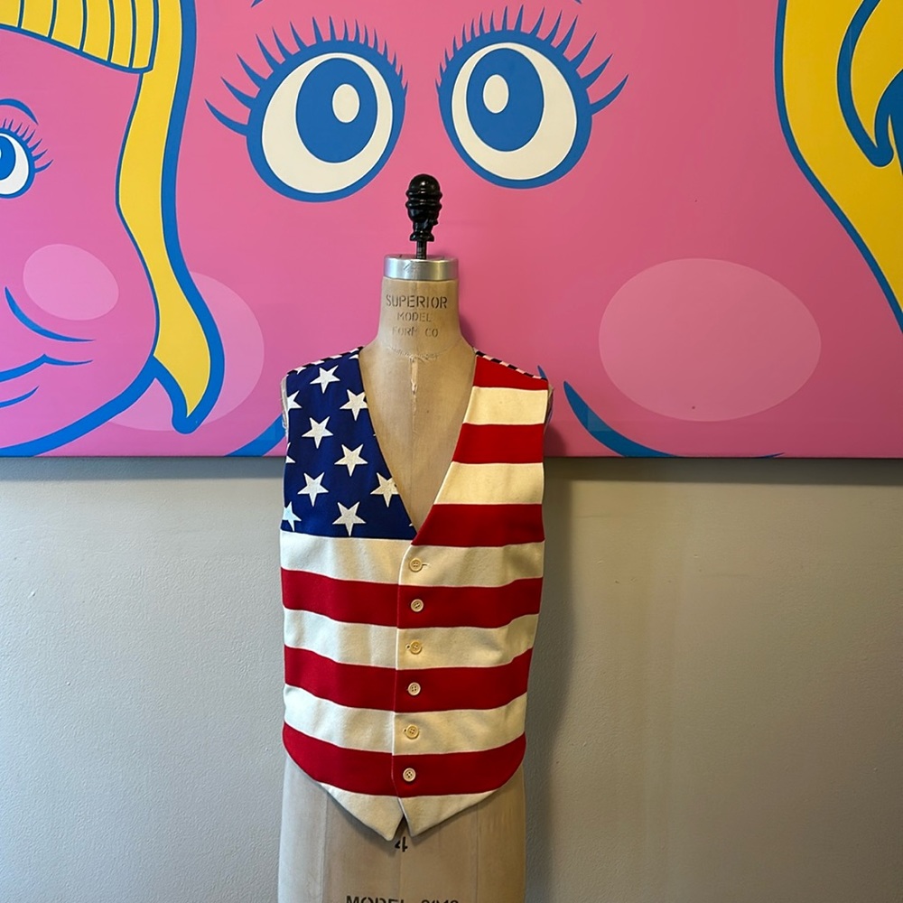 Moschino Cheap Chip Red White Blue Stars Stripes American Flag Wool Vest